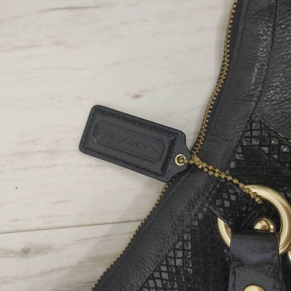 Coach Ashley 2 Way Tote Purse Shoulder Bag Black Python Leather F20104. 
L 16"
H - Picture 5 of 10